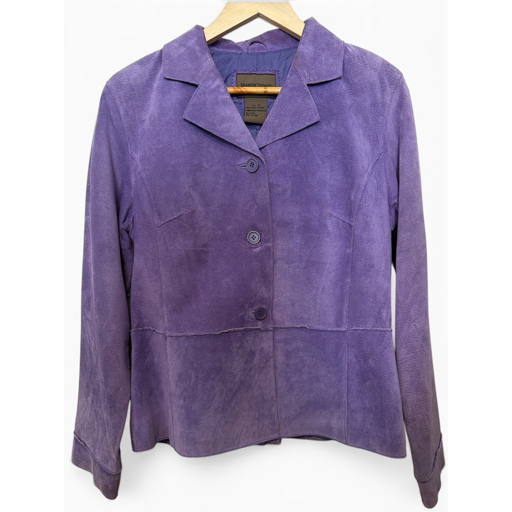 Vintage Brandon Thomas Purple Suede Leather Jacket Womens Medium VTG Blazer